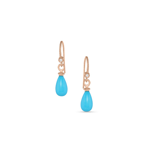 flawless Sleeping Beauty turquoise<br>on diamond-kissed, textured French wires <span class='visuallyhidden'>Contact the Beverly Hills store at 323-404-2959 or through this website for shopping assistance.</span>